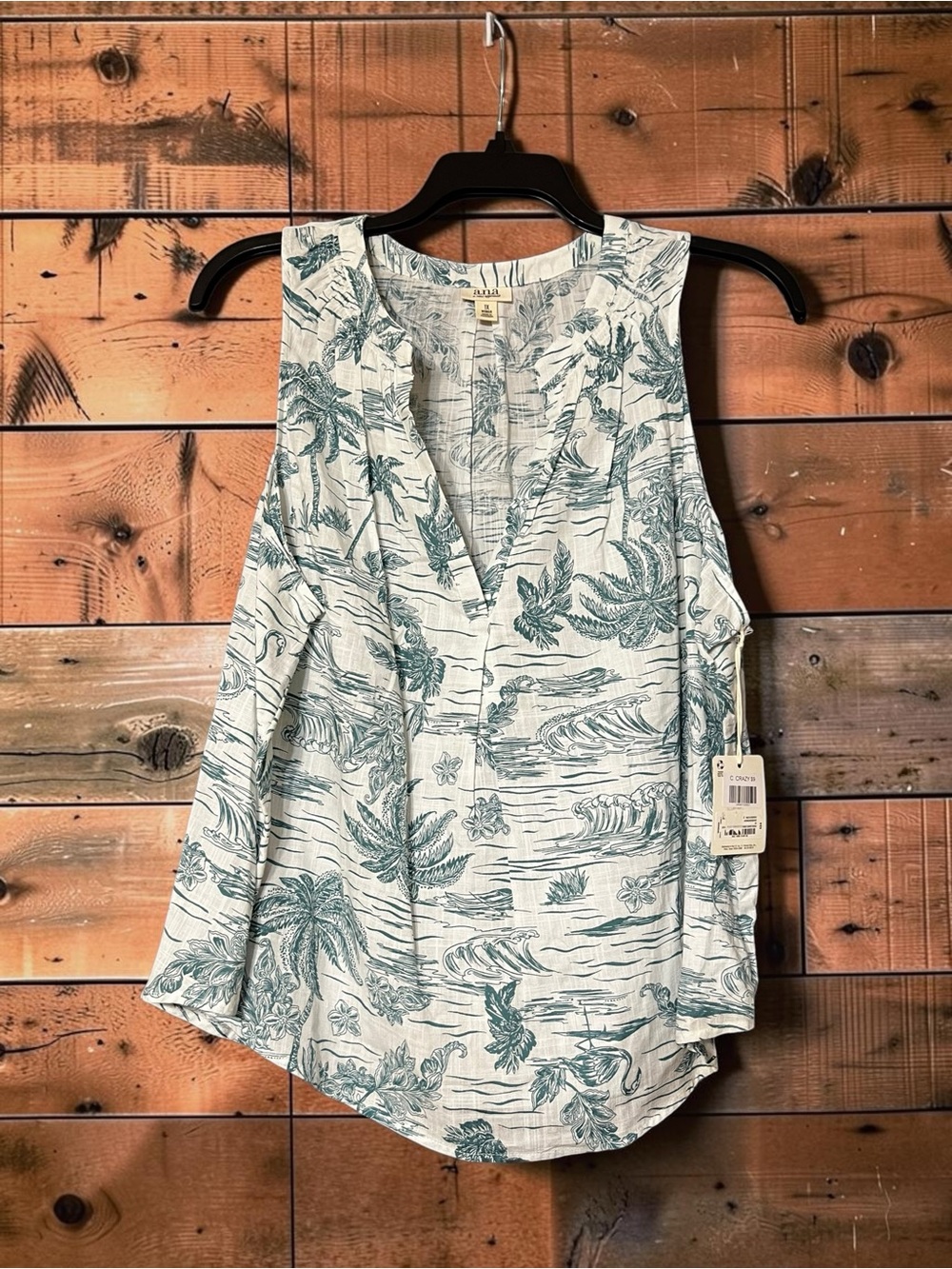 a.n.a White Tank Top with Teal Tropical Print